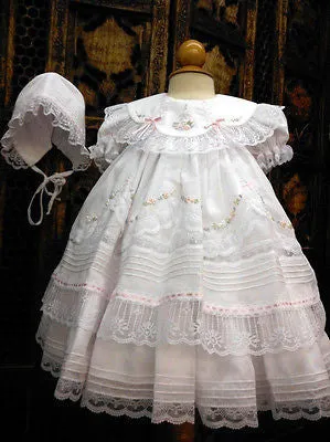 Will'beth Girls White Fancy Lace Heirloom Vintage 3 piece Dress Preemie Newborn 3 6 9 Months