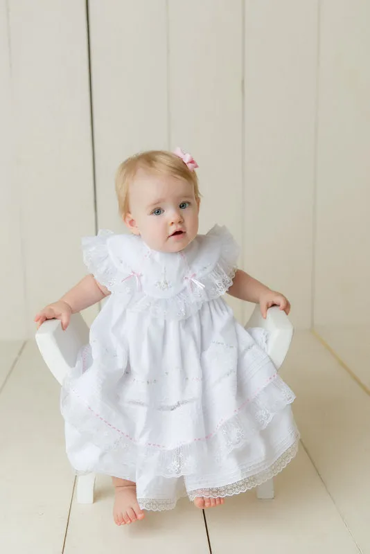 Will'beth Girls White Fancy Lace Heirloom Vintage 3 piece Dress Preemie Newborn 3 6 9 Months