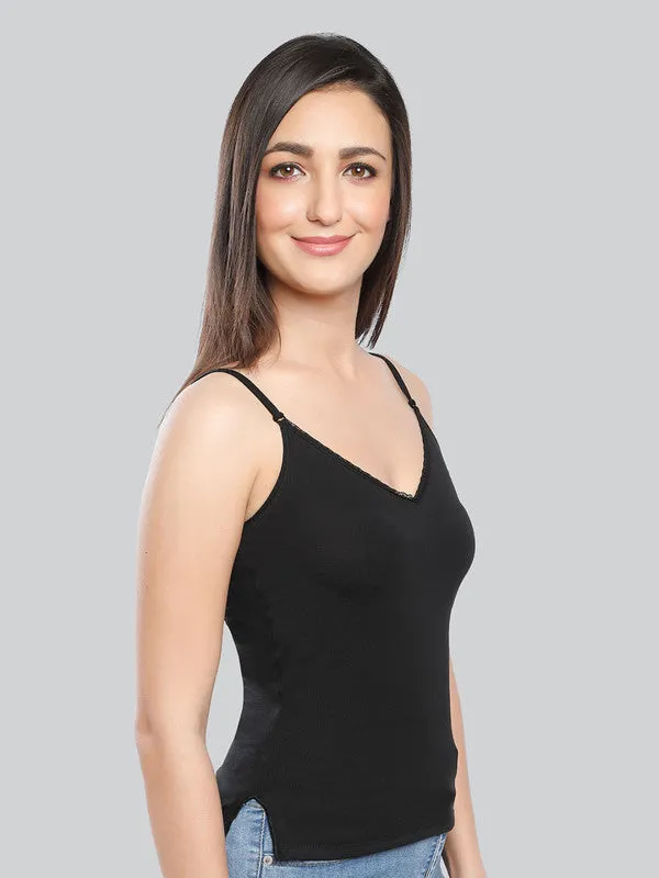 Women Cotton Blend Black Solid Casual Camisole Cam-02-Black