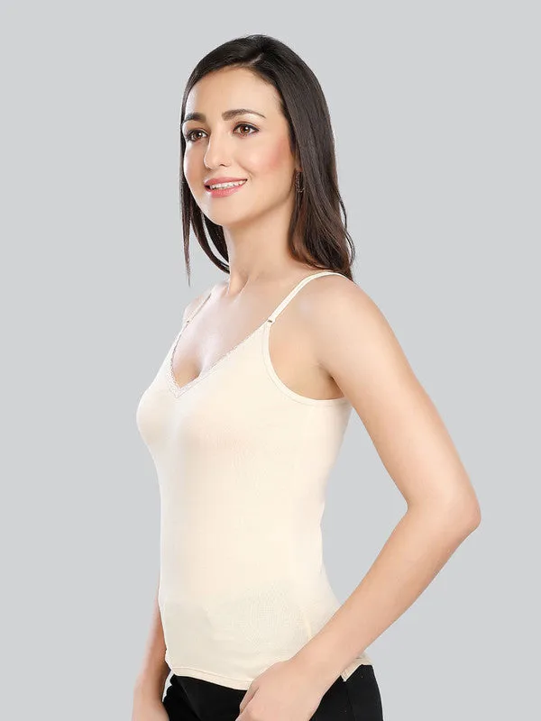 Women Cotton Blend Cream Solid Casual Camisole Cam-02-Cream