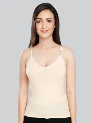 Women Cotton Blend Cream Solid Casual Camisole Cam-02-Cream