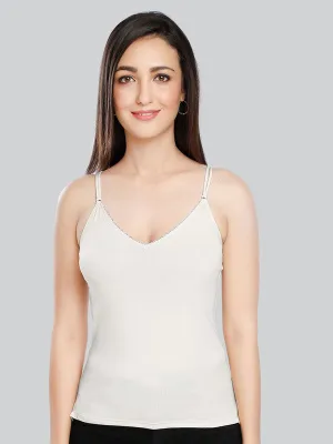 Women Cotton Blend White Solid Casual Camisole Cam-02-White