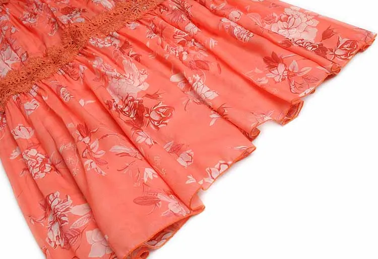 Women elegant Flower print Retro Hollow lace Ruffle Long dress