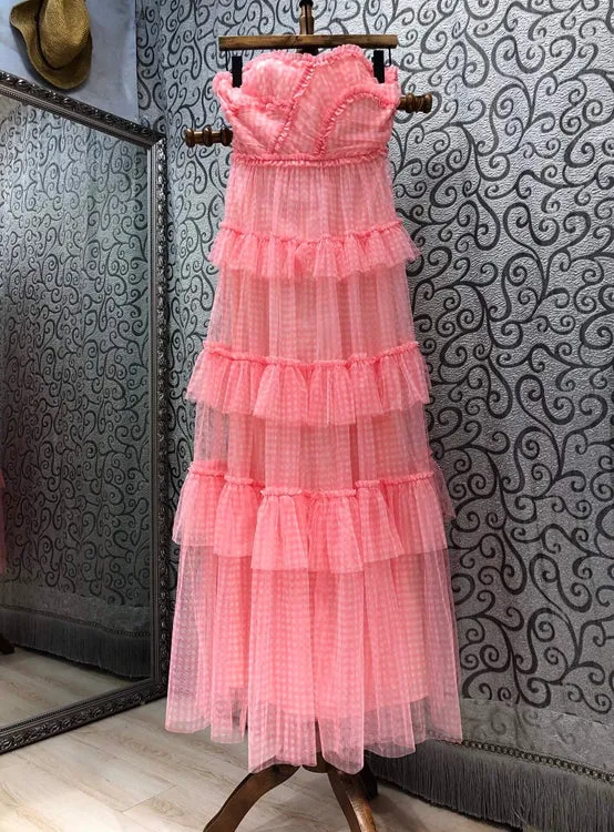 Women Geometric Print Cascading Ruffle Lace Patchwork Dress