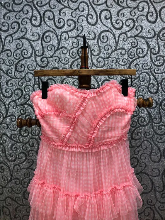 Women Geometric Print Cascading Ruffle Lace Patchwork Dress