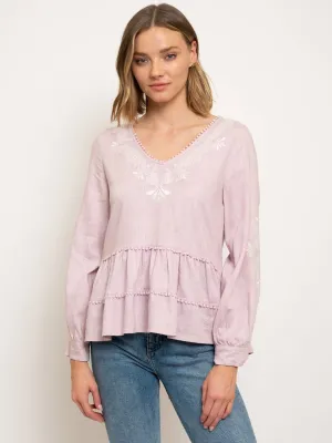 WOMEN'S EMBROIDERED V-NECK PEPLUM TOP