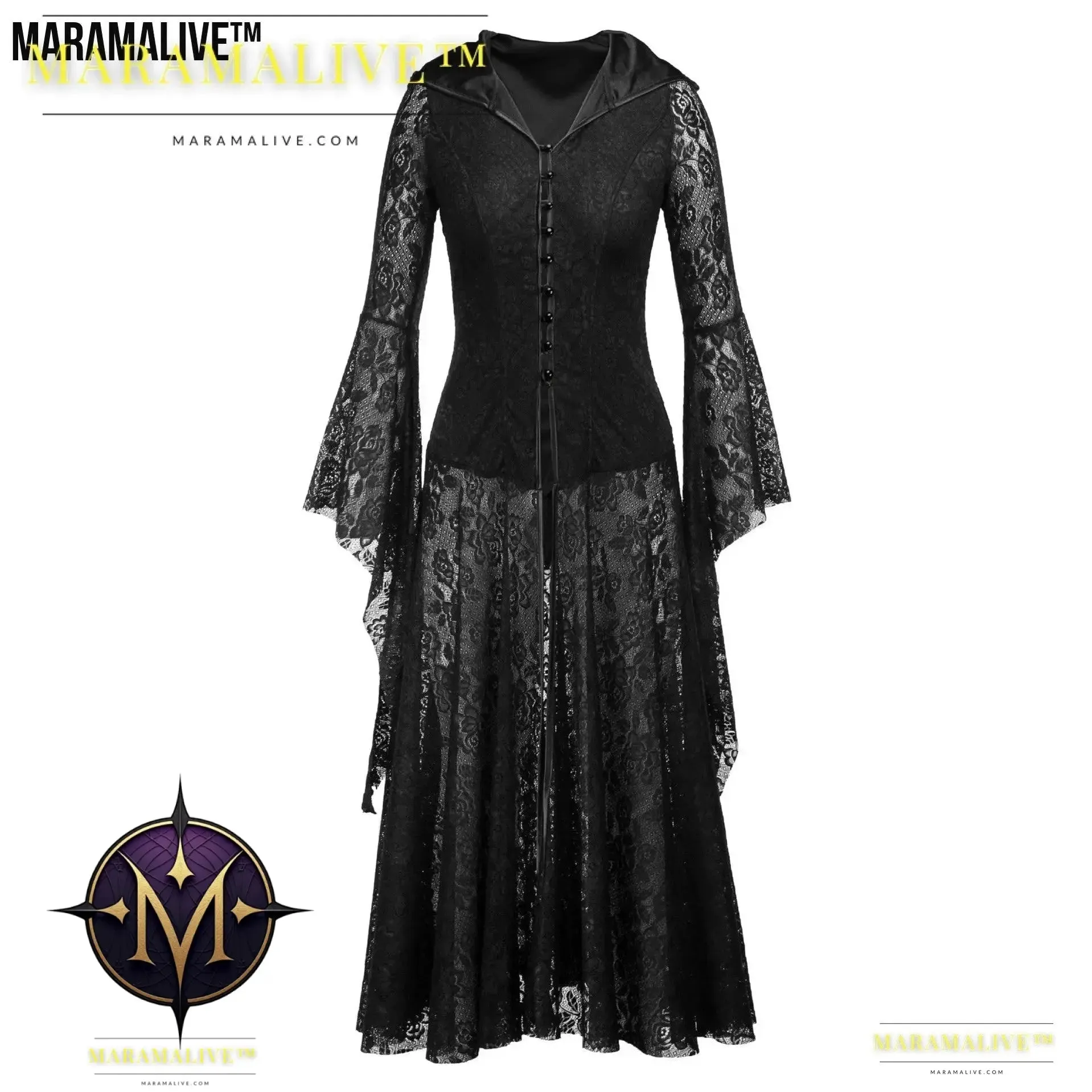 Women's Gothic Vintage Lolita Black Lace Dress Maramalive™