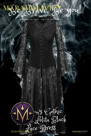 Women's Gothic Vintage Lolita Black Lace Dress Maramalive™