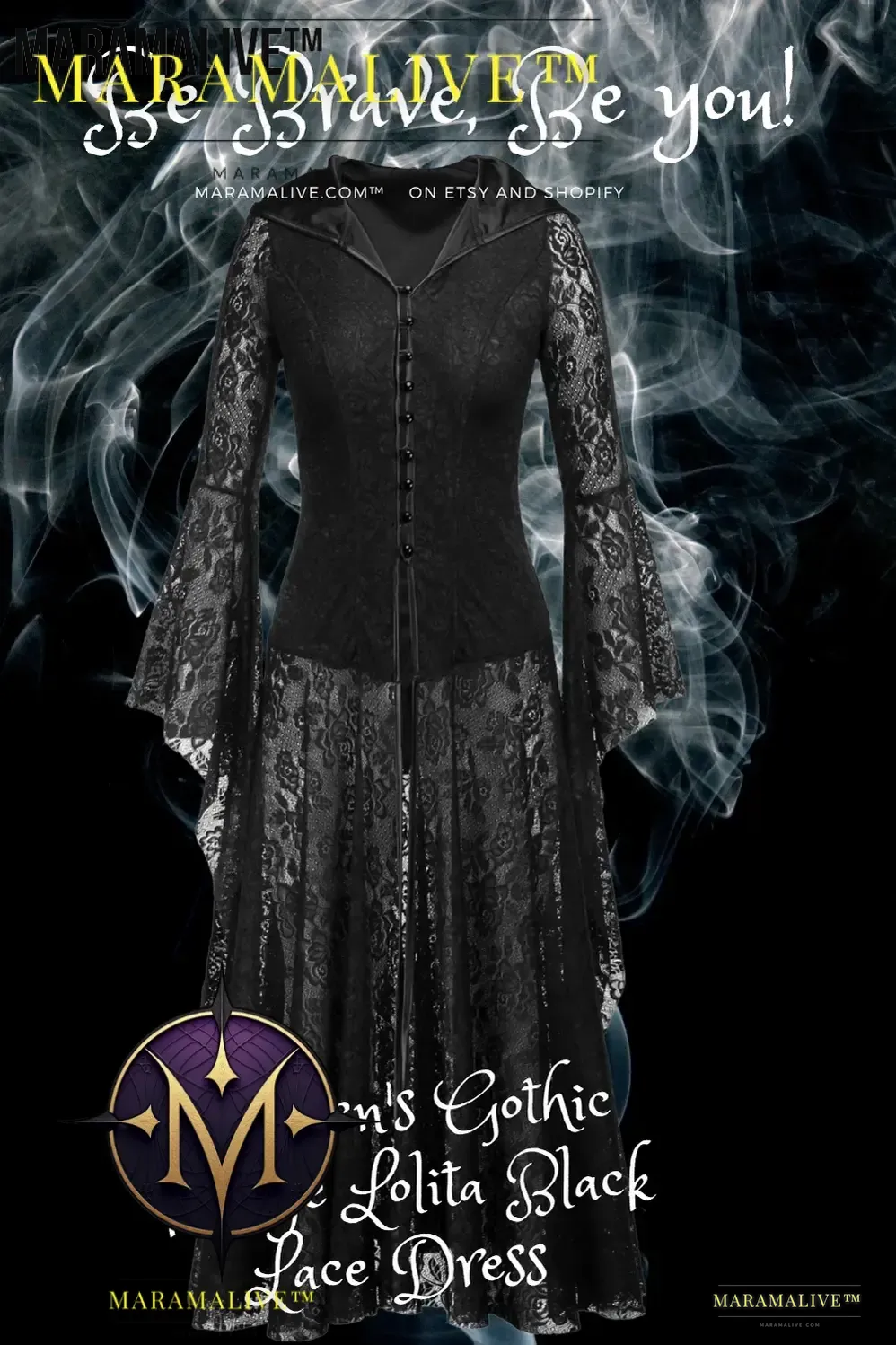 Women's Gothic Vintage Lolita Black Lace Dress Maramalive™