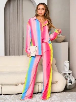 WOMEN'S LONG SLEEVE RAINBOW PRINT TOP & PANTS 2PC. SET