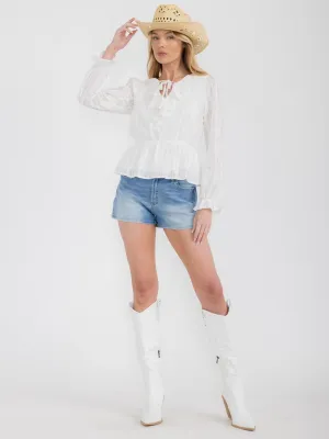 WOMEN'S LONG SLEEVE V-NECK RUFFLE PEPLUM BLOUSE