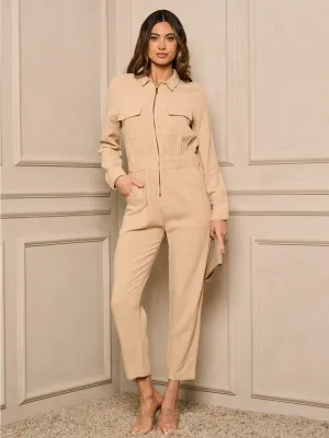 WOMEN'S LONG SLEEVE ZIP UP FRONT POCKETS JUMPSUIT