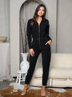 WOMEN'S LONG SLEEVE ZIP UP POCKETS JUMPSUIT