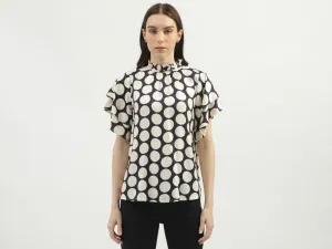 Women's Regular Fit Ruffled Neck Printed Tops