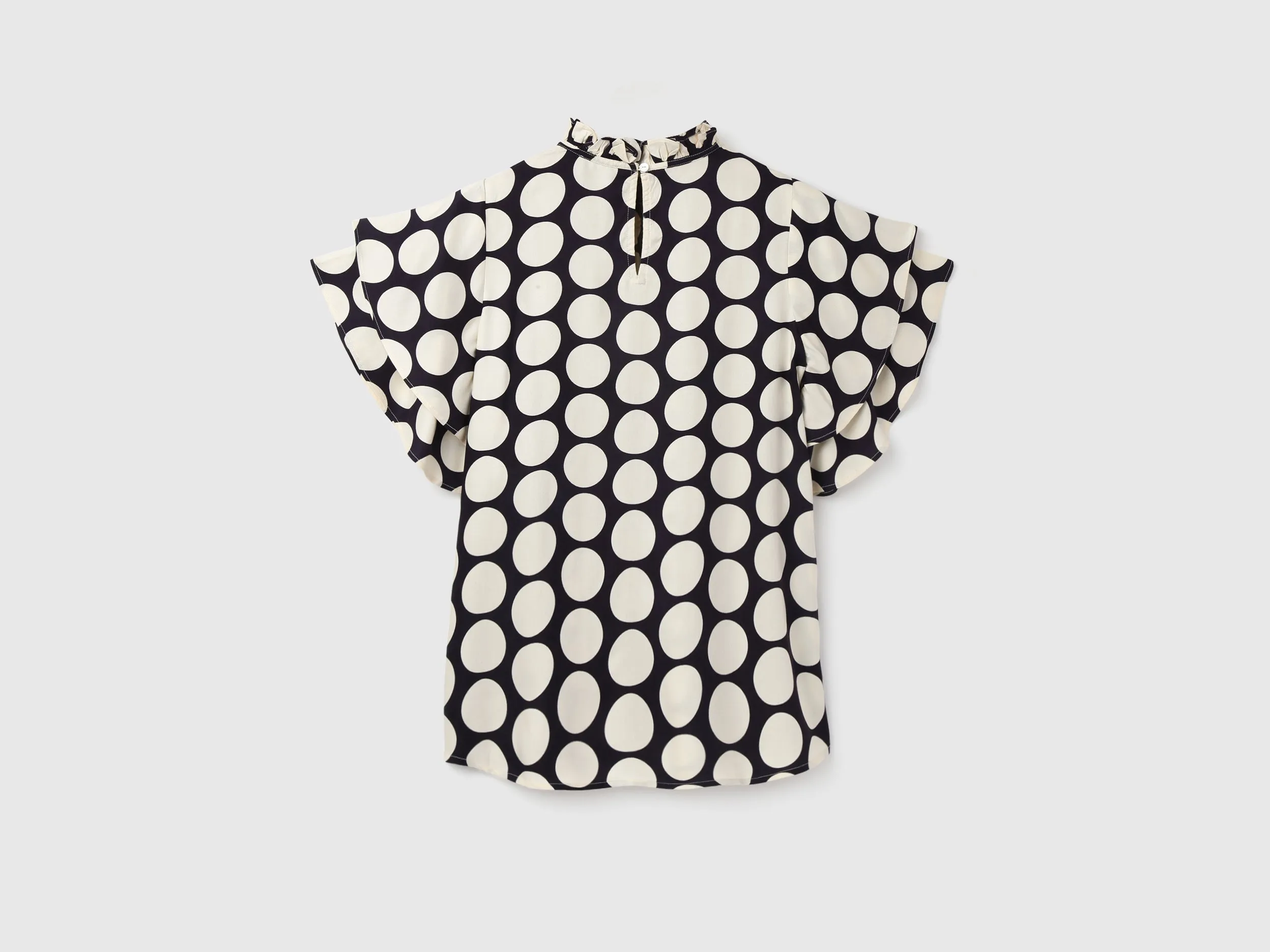 Women's Regular Fit Ruffled Neck Printed Tops