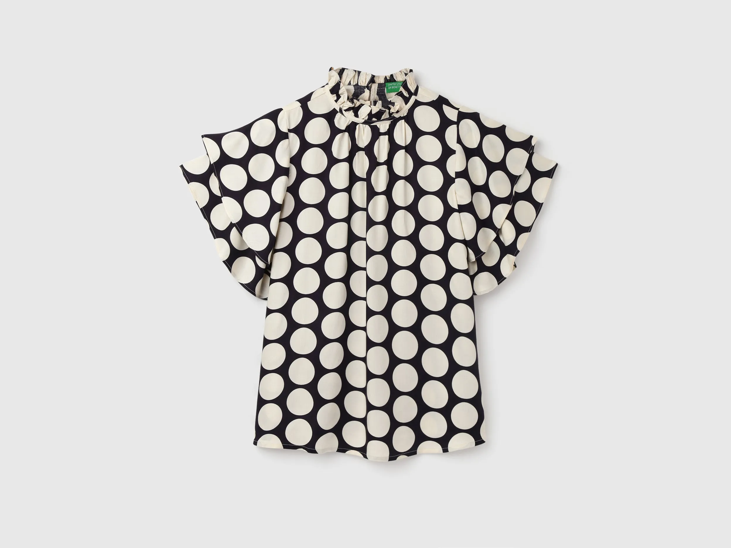 Women's Regular Fit Ruffled Neck Printed Tops