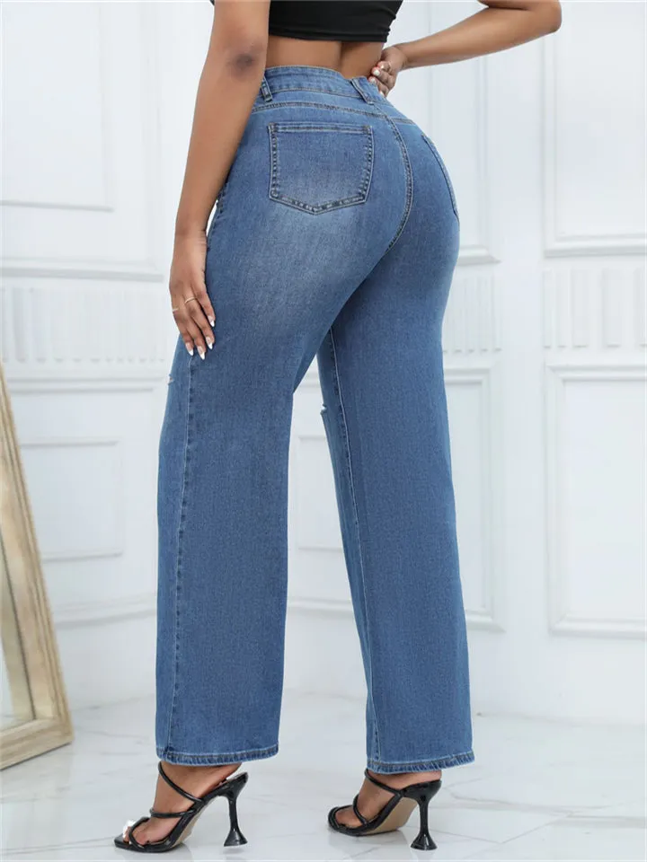 Women's Sexy Street High-Rise Ripped Washed Denim