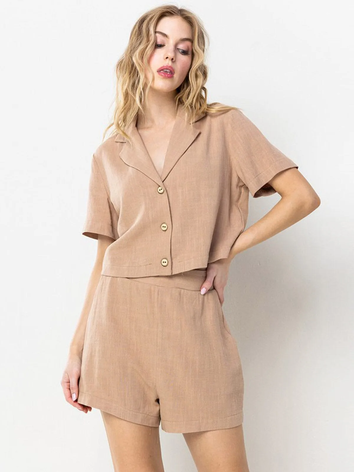 WOMEN'S SHORT SLEEVE BLOUSE TOP & ELASTIC WAIST SHORTS 2PC.SET