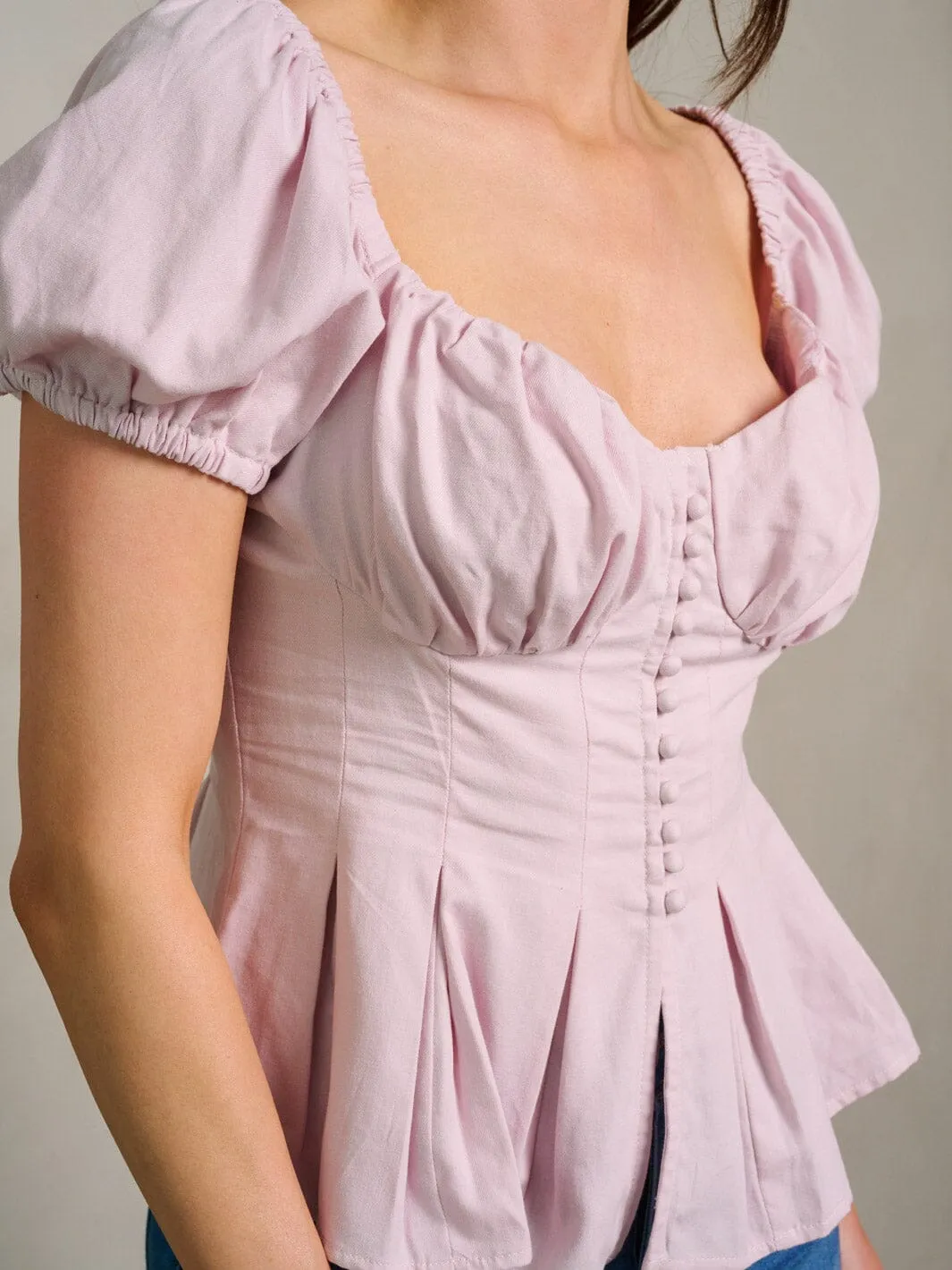 WOMEN'S SHORT SLEEVE BUTTON CLOSURE BLOUSE TOP