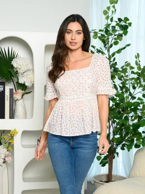 WOMEN'S SHORT SLEEVE FLORAL PEPLUM TOP