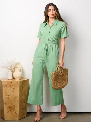 WOMEN'S SHORT SLEEVES BUTTON UP POCKETS JUMPSUIT