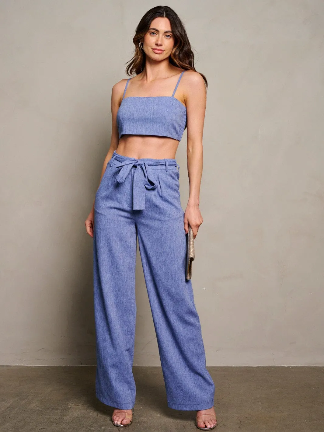 WOMEN'S SLEEVELESS CROP TOP & WIDE LEG PANTS 2PC. SET