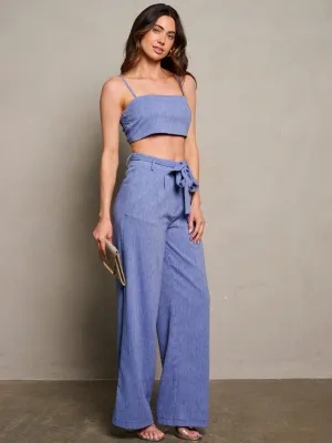 WOMEN'S SLEEVELESS CROP TOP & WIDE LEG PANTS 2PC. SET