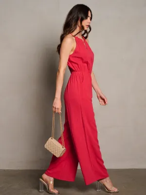 WOMEN'S SLEEVELESS ELASTIC WAIST POCKETS WIDE LEG JUMPSUIT