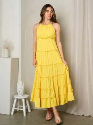 WOMEN'S SLEEVELESS HALTER NECK TIERES OPEN BACK MAXI DRESS