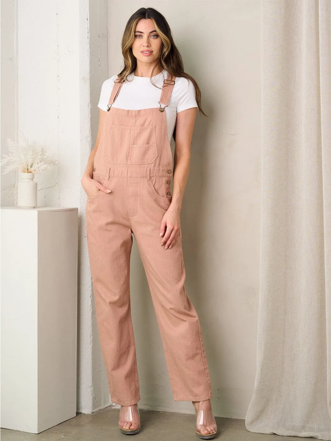 WOMEN'S SLEEVELESS POCKETS DENIM OVERALL JUMPSUIT