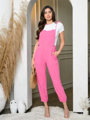 WOMEN'S SLEEVELESS POCKETS SELF TIE OVERALL
