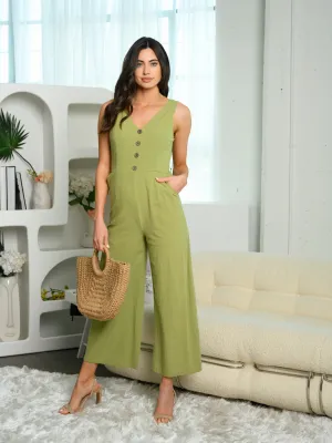 WOMEN'S SLEEVELESS V-NECK POCKETS JUMPSUIT