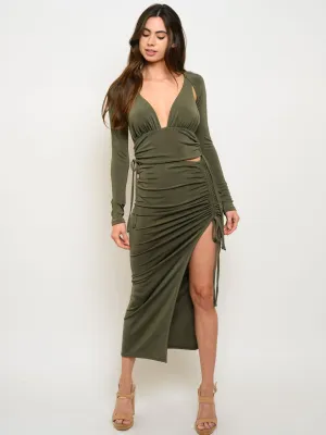 WOMEN'S SLINKY RUCHED SKIRT & TOP 2PC SET