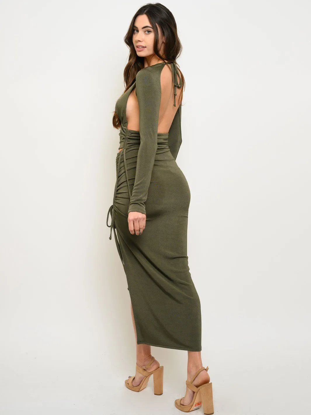 WOMEN'S SLINKY RUCHED SKIRT & TOP 2PC SET