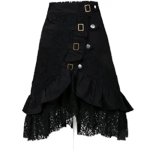 Women's Steampunk Gothic Style Black Lace Splicing Metal Button Buckle Skirt