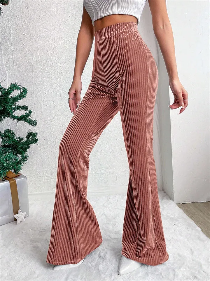 Women's Stylish Elastic Waist Corduroy Flared Pants