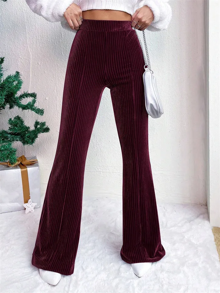 Women's Stylish Elastic Waist Corduroy Flared Pants