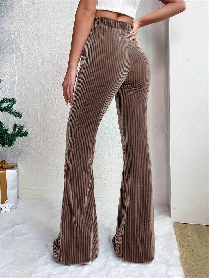 Women's Stylish Elastic Waist Corduroy Flared Pants