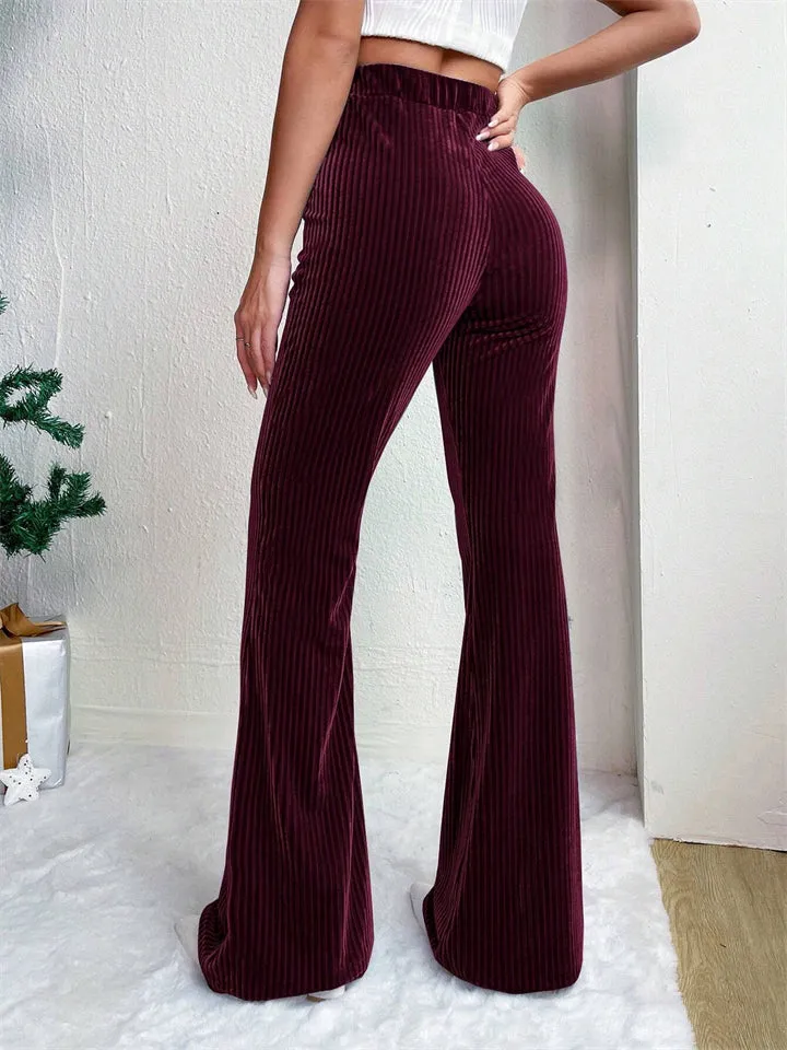 Women's Stylish Elastic Waist Corduroy Flared Pants
