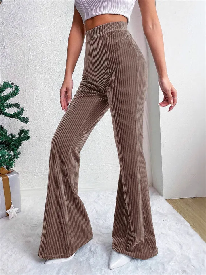 Women's Stylish Elastic Waist Corduroy Flared Pants
