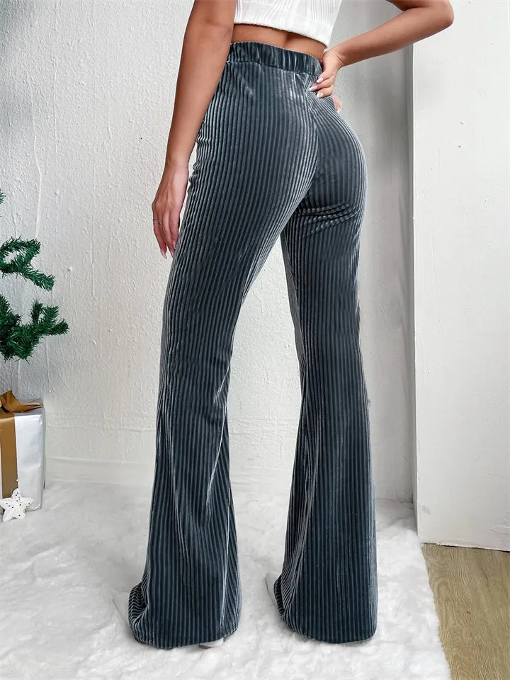 Women's Stylish Elastic Waist Corduroy Flared Pants