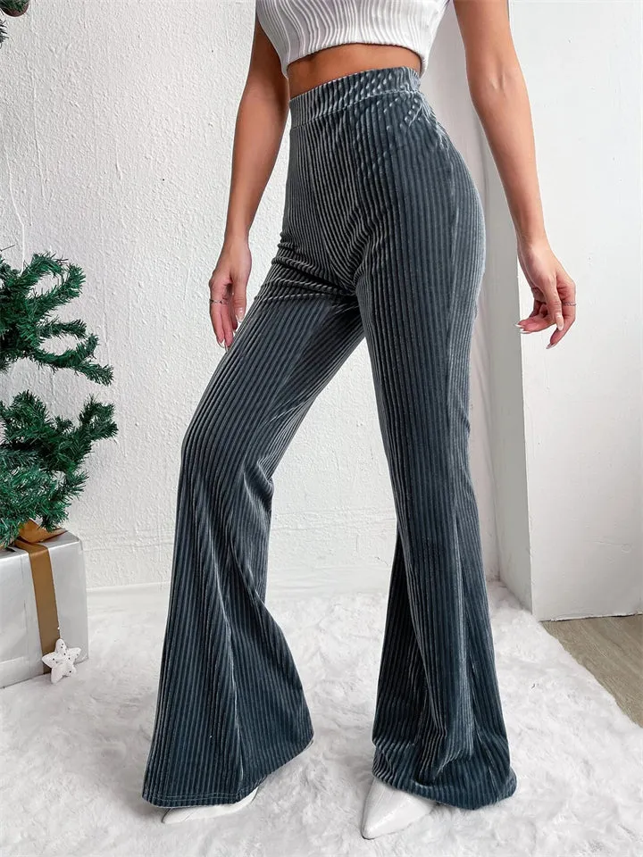 Women's Stylish Elastic Waist Corduroy Flared Pants