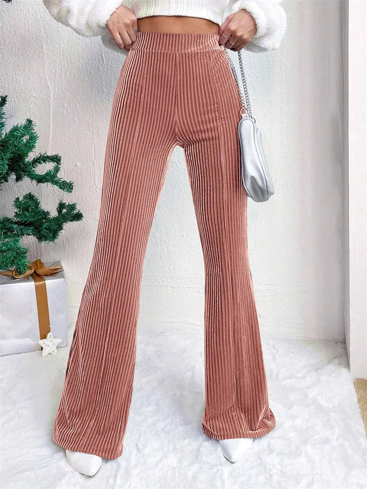 Women's Stylish Elastic Waist Corduroy Flared Pants