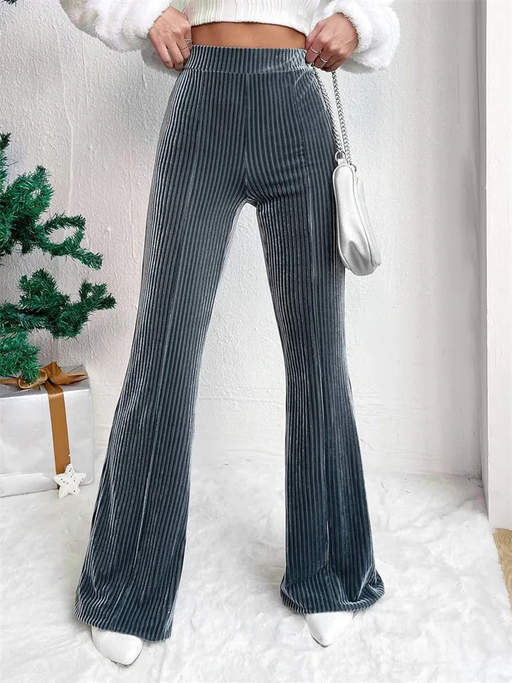 Women's Stylish Elastic Waist Corduroy Flared Pants