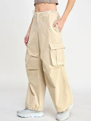 WOMEN'S ZIP UP CARGO POCKETS WIDE LEG CORDUROY PANTS