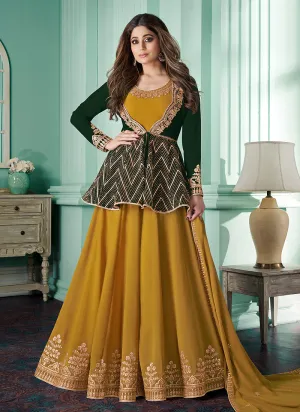 Yellow And Green Peplum Style Anarkali Suit