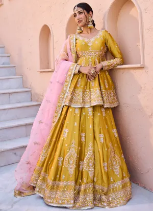 Yellow Embroidered Peplum Style Lehenga