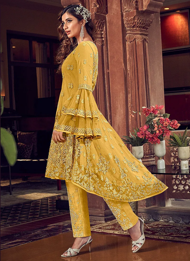Yellow Embroidered Sharara Suit