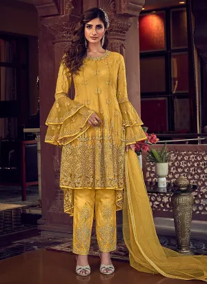 Yellow Embroidered Sharara Suit