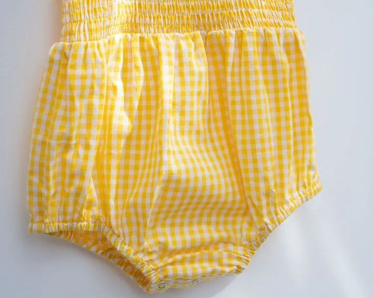 Yellow Gingham Smocked Bubble Romper